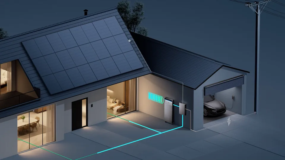 Anker SOLIX X1 system powering a home at night