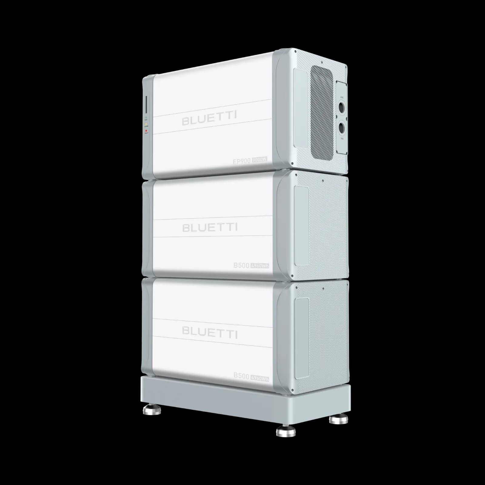 BLUETTI EP900 inverter stacked with two B500 4960Wh battery modules