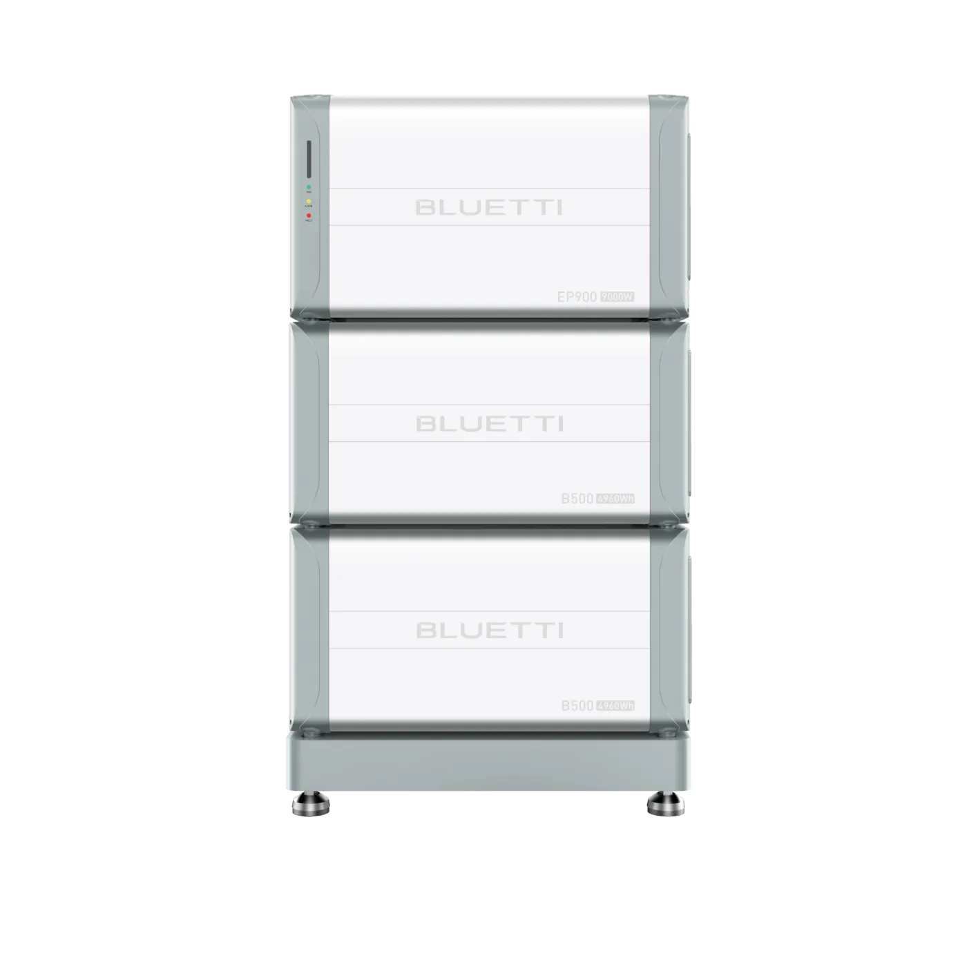 BLUETTI EP900 inverter and B500 battery modules stacked for home energy storage