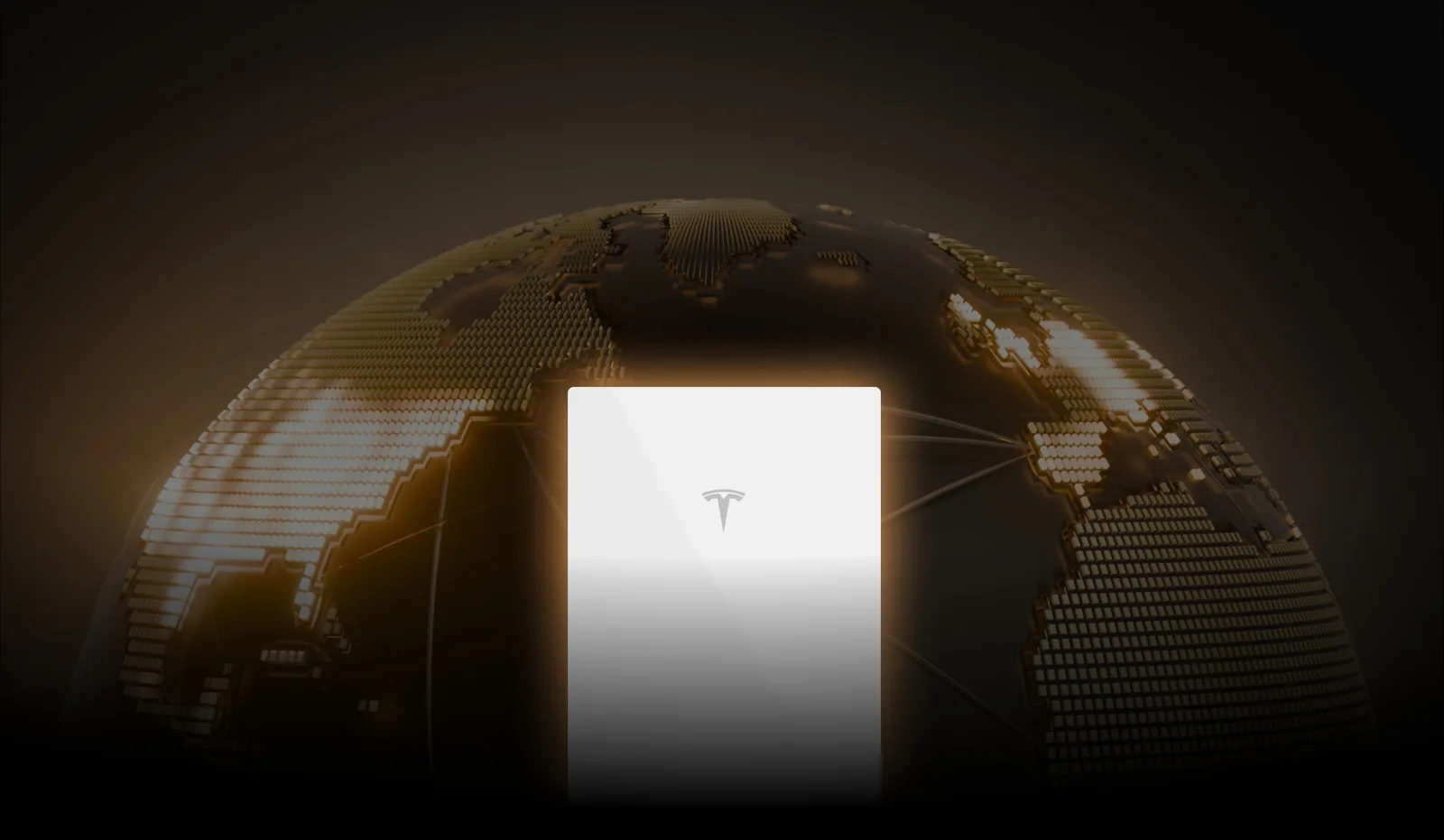 Tesla Powerwall 3 unit glowing in front of a golden globe marking one million Powerwalls installed